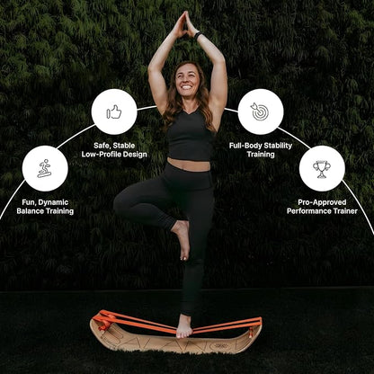 GIBBON SlackBoard Plus & Stand - 2-in-1 Slackline Balance Board for Adults - Workout Equipment Home Gym Training - Wooden Balance Trainer, Standing Desk Exercise, Yoga, Agility, Pilates, Core, Fitness