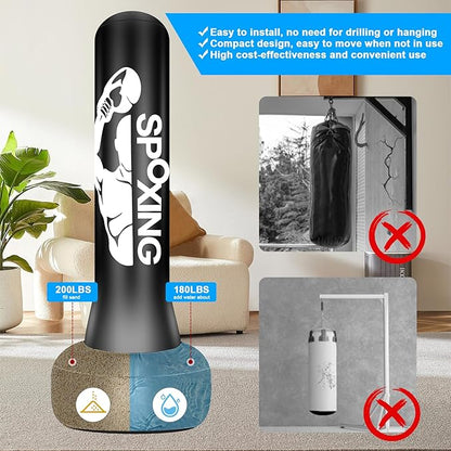 Freestanding Punching Bags for Adults Teens - 70" Heavy Bag with Stand Men Standing Boxing Inflatable Kickboxing Training MMA Muay Thai Fitness