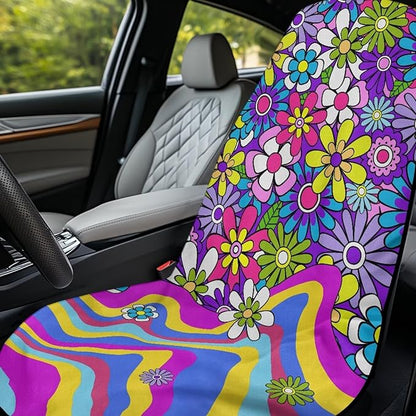 Bulopur Hippie Floral Beach Towel Car Seat Covers Front Seats Breathable Sweat Towel Car Seat Cover for Post Gym Workout Surfing Swimming Running Yoga Blankets