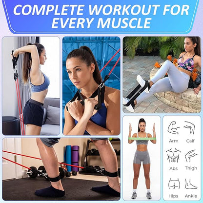 Duraaamo 17 Pcs Resistance Loop Tube Exercise Bands Set for Working Out Handles Door Anchor Ankle Strap Portable Fitness Equipment with Instruction Carry Bag for Home Fitness Yoga Stretching Therapy