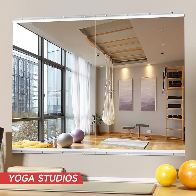 Home Gym Mirror, 48" x 32", 2PCS Large Full Body Mirror for Yoga, Silver Frameless Tempered Glass, Wall-Mounted Wall Mirrors for Home Gym, Workout, Garage, Bedroom, Bathroom, Dance Studio