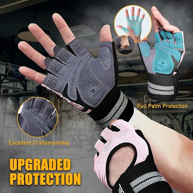 ATERCEL Weight Lifting Gloves Breathable Workout Gloves with Wrist Support for Gym, Exercise, Pull ups, Super Lightweight for Mens and Women, Full Palm Protection