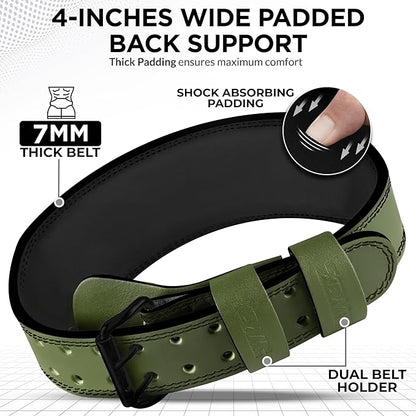 WYOX Weight Lifting Belt for Gym Fitness – Cowhide Leather, 4” Padded Lumbar Back Support lifting Belt, 8 Adjustable Holes, Ideal for Powerlifting, Bodybuilding, Deadlift, Squat & Strength Training