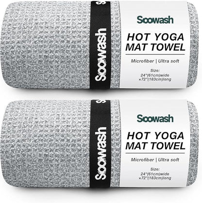 Hot Yoga Towel,Microfiber Yoga Mat Towels Non Slip for Hot Yoga Absorbent Microfiber Sweat Anti-Slip Cover,Bikram,Pilates,Exercise,Fitness 24 inch X 72 inch Grey 2 Pack