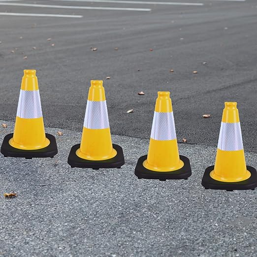 8 Pack 12 Inch Yellow Traffic Cones with Black Base, Multipurpose Road Safety Markers for Driveway, Parking Lots, Pet Training (8, Yellow, 12 Inch)