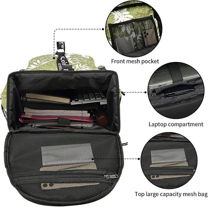 Floral gym duffel bag backpack, fashion wrestling bag,with shoe compartment, 4 kinds of back method waterproof travel sports walking laptop Lightweight (A-Floral Green)