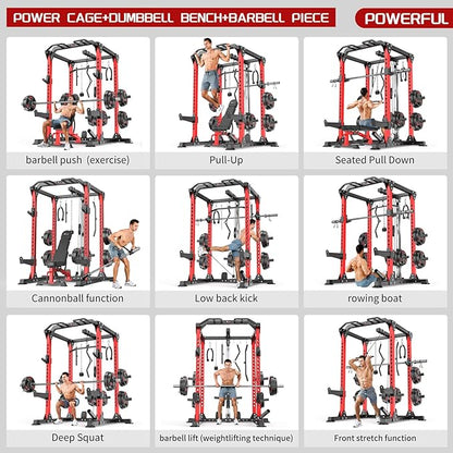 Multi-Purpose Squat Rack,Smith Machine Weight Rack Set with Cable Crossover System, Home Gym Power Racks, Power Racks and Packages
