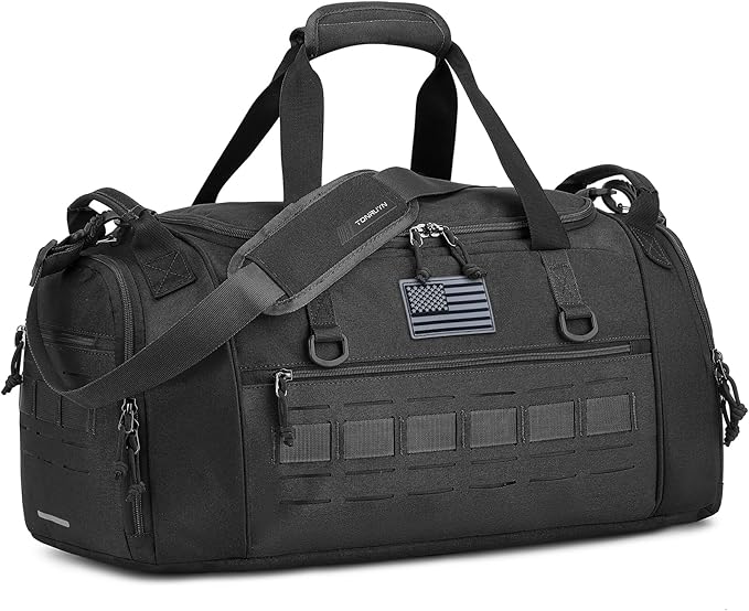 Gym Bag for Men Women 45L Sports Duffle Bag for Travel Tactical Military Duffel Bag with Shoe & Laptop Compartment Lightweight Medium Weekender Travel Bags for Fitness Training Workout, Black