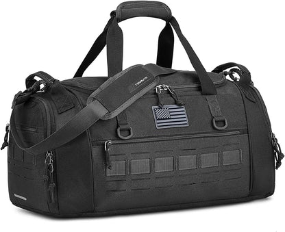 Gym Bag for Men Women 45L Sports Duffle Bag for Travel Tactical Military Duffel Bag with Shoe & Laptop Compartment Lightweight Medium Weekender Travel Bags for Fitness Training Workout, Black