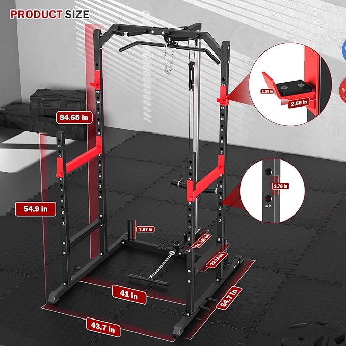 Power Cage, Multi-Function Power Rack with Pulley System Strength Training for Home Gym, Bench Press Squat LAT Pull-Down Pull-up Rowing, All in One Workout Cage