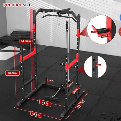 Power Cage, Multi-Function Power Rack with Pulley System Strength Training for Home Gym, Bench Press Squat LAT Pull-Down Pull-up Rowing, All in One Workout Cage