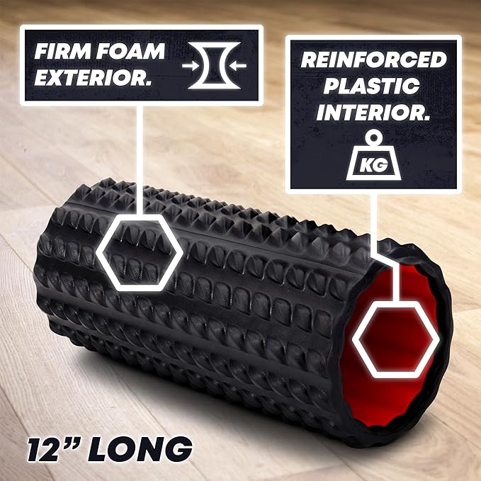 High Density Foam Roller for Physical Therapy – 12" High Density Exercise Roller for Back Pain Relief, Muscle Recovery & Deep Tissue Massage – Textured Muscle Roller