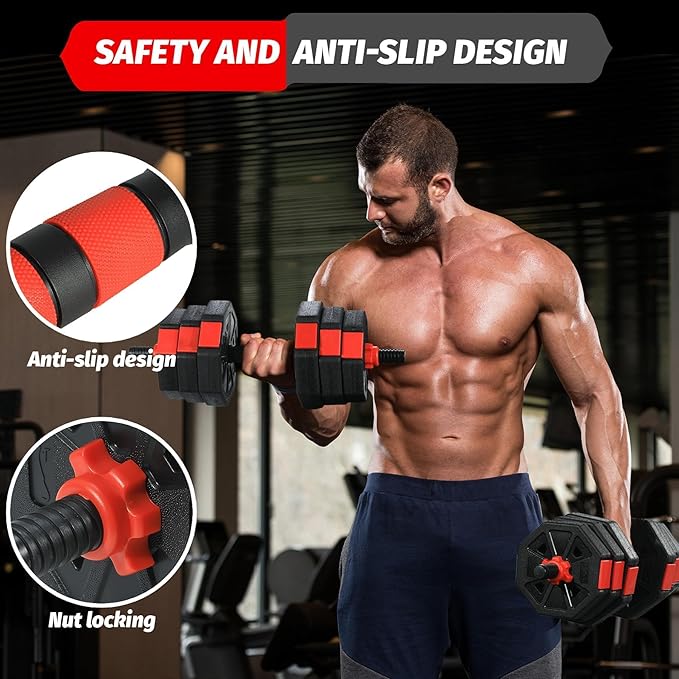 4-in-1 Octagonal Adjustable Dumbbell Set (66/88Lbs) – Converts to Barbell, Kettlebell & Push-Up Stand, Home Gym Free Weights for Men & Women, Full Body Workout with Anti-Slip Handles, Space-Saving