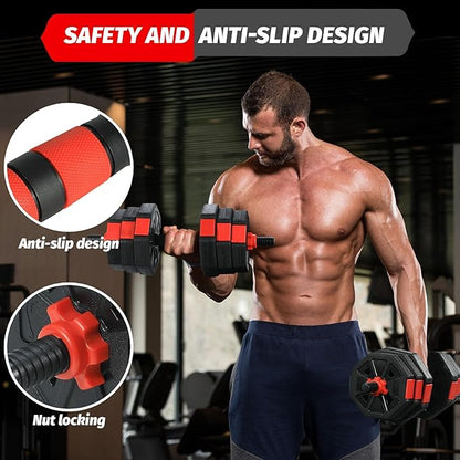 4-in-1 Octagonal Adjustable Dumbbell Set (66/88Lbs) – Converts to Barbell, Kettlebell & Push-Up Stand, Home Gym Free Weights for Men & Women, Full Body Workout with Anti-Slip Handles, Space-Saving