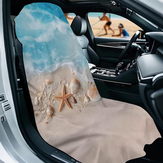 Bulopur Removable Car Sweat Towel Front Seat Cover Beach Starfish Ocean Bucket Car Towel Seat Cover for Post Gym Workout Running Swimming Beach Hiking