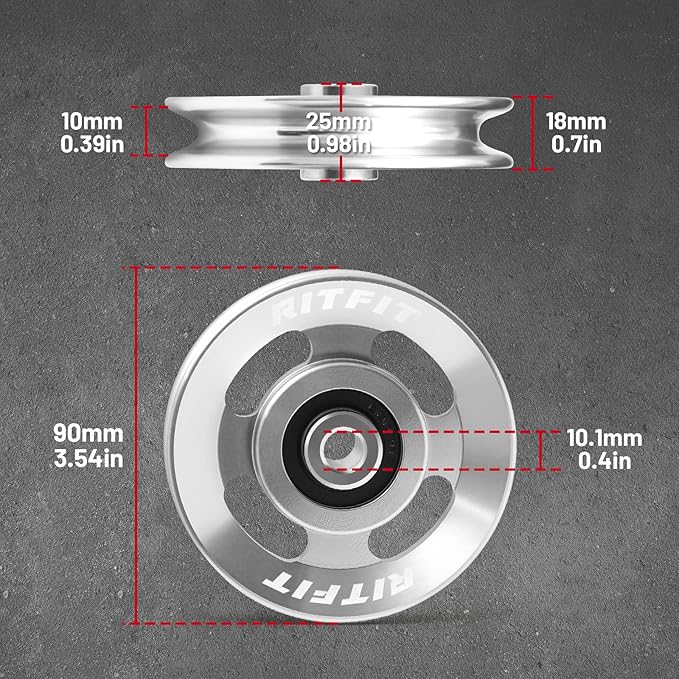 RitFit Aluminum Pulley Wheel for Gym Equipment, 2PCS/ 6PCS Set Power Rack Pulley Attachment, 90mm Aluminum Alloy Bearing Gym Pulley Wheel for Home Gym