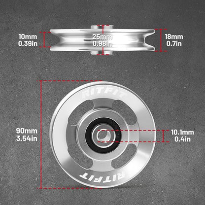 RitFit Aluminum Pulley Wheel for Gym Equipment, 2PCS/ 6PCS Set Power Rack Pulley Attachment, 90mm Aluminum Alloy Bearing Gym Pulley Wheel for Home Gym