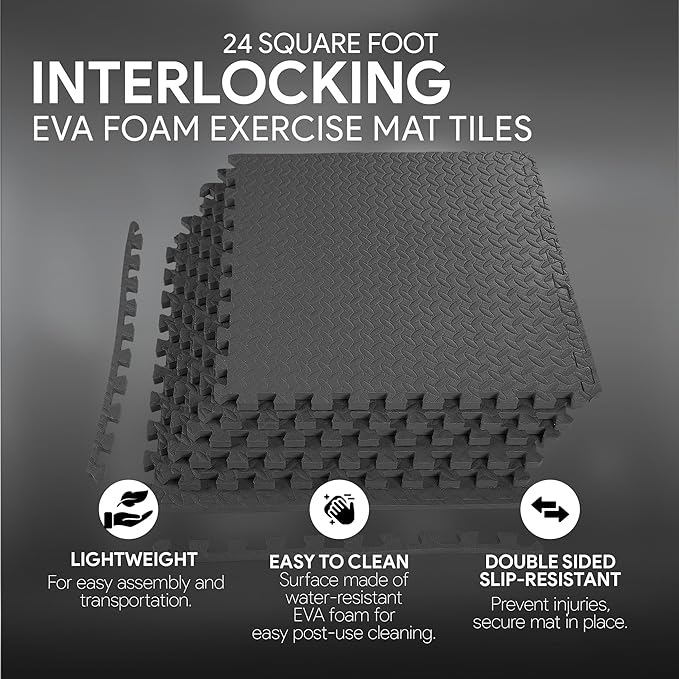 BalanceFrom Puzzle Exercise Mat 3/4" Thick, EVA Interlocking Foam Floor Tiles for Home Gym, Mat for Home Workout Equipment, Floor Padding for Kids, Multiple Sizes and Colors