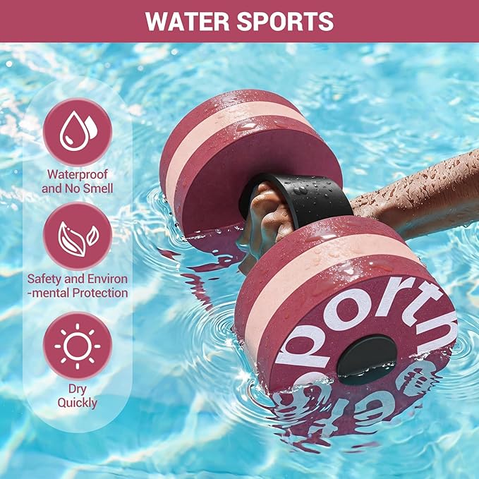 Sportneer Water Weights Aquatic Exercise Dumbbells Water Dumbbell Aerobics Workouts Set of 2 EVA Foam Pool Weights Dumbbells Set Aqua Fitness Barbells Equipment for Water Aerobics Weight Loss