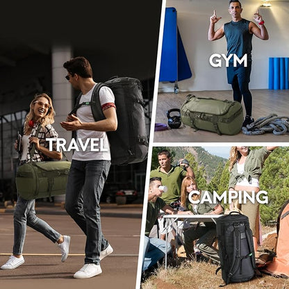 Haimont Large Duffle Backpack Bag for Men, Long Travel Duffel with Backpack Straps, Heavy Duty Back Packs with Shoes Compartment, Water-resistant, 90L, Black