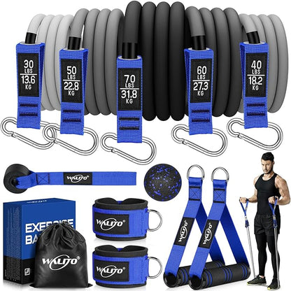 WALITO Resistance Bands Set - Exercise Bands with Handles, Door Anchor, Legs Ankle Straps, for Heavy Resistance Training, Physical Therapy, Muscle Training, Yoga, Home Workouts, Gym