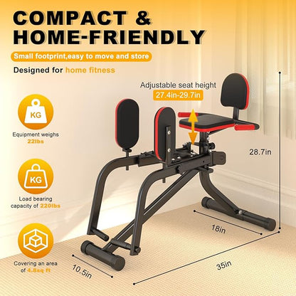 2 in 1 Hip Abductor & Adductor Machine, Compact Home Gym Equipment for Inner & Outer Thigh, Glute Workout Booty Trainer, Adjustable Leg Exercise Machine for Women Men
