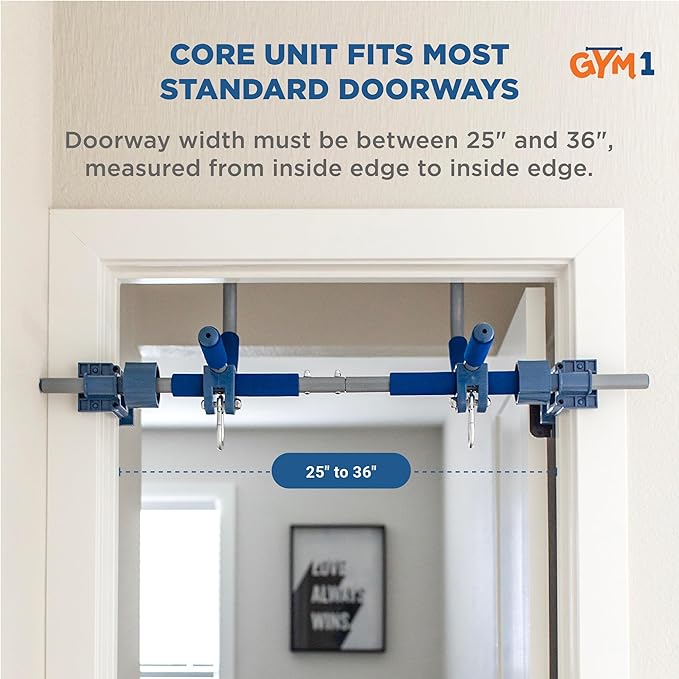Gym1 Indoor Doorway Gym Set - Sensory Swing & Grip Rings - Adjustable Door Frame Pull-Up Bar for Kids & Adults - Door Frame Jungle Gym with Agility Ladder - 4-Piece, Blue