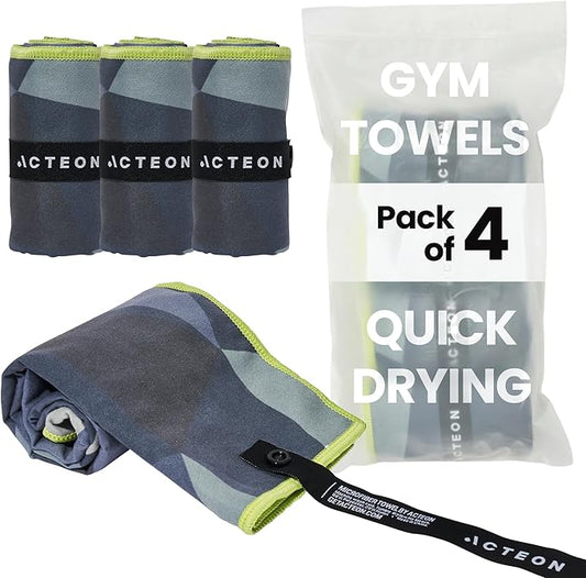 Acteon Microfiber Gym Towels 4 Pack, Quick Dry Odor Free Workout Towels for Men and Women, Super Absorbent Sports Sweat Towel for Gym, Yoga, Running, Travel, 16 x 30.5 Inch