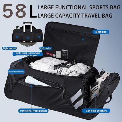 Gym Bags for Men/Women, 58L Large Sports Travel Duffel Bag with Shoes Compartment & Wet Pocket, Gym Workout Backpack, Weekender Bag Overnight Backpack for Travel
