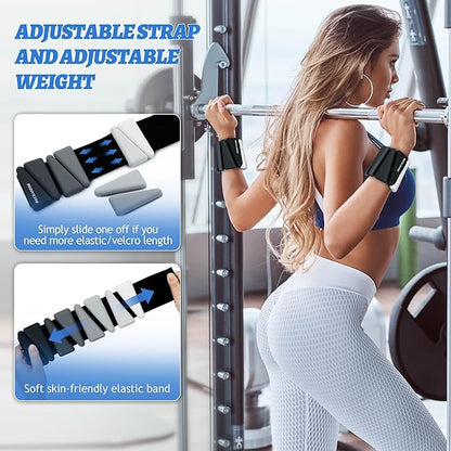 Ankle Weights for Women Wrist Weights Set of 2 (1 lb/2 lb Each) Adjustable Arm Leg Weight for Womens Men Suitable for Walking Swimming Running Pilates Yoga Gym