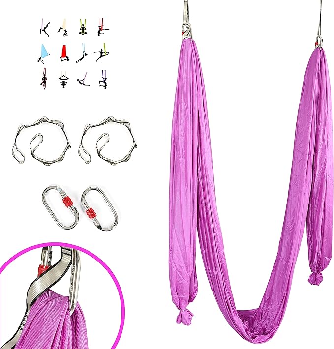 HECASA Aerial Silks Yoga Swing Set, Aerial Yoga Hammock w/Daisy Chain for Home, Inversion Exercises, Strength Training and Starter Kit