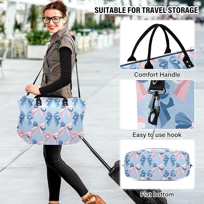 Weekender Bags Travel Duffel Gym Bag Carry on Overnight Tote Bag with Toiletry Bag for Airplane Travel Trip Gym Yoga (Ribbon Bow Sea)