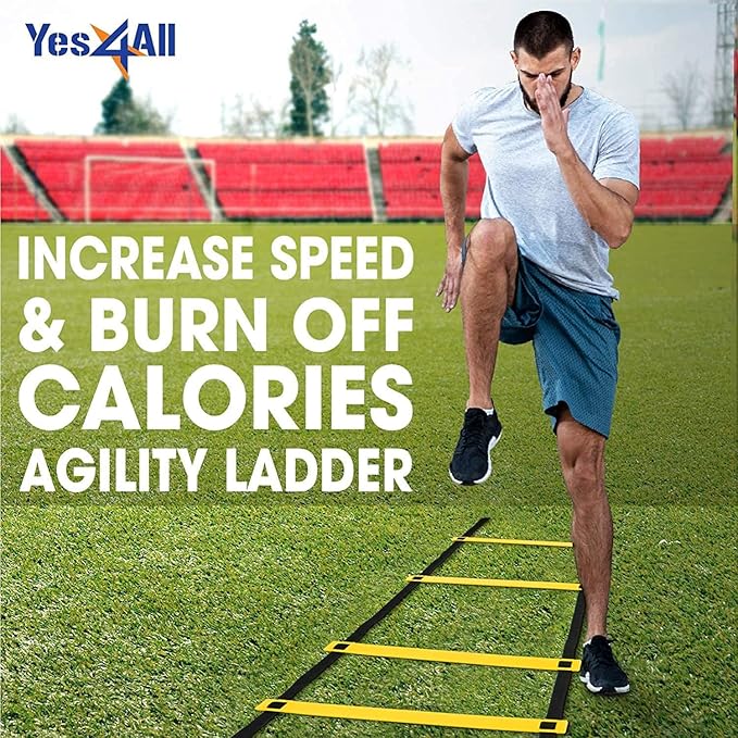 Yes4All Agility Ladder and Agility Hurdle Cone Set, Ultimate Speed Training Equipment, Agility Obstacle Training, Pet Outdoor Games, Included Carry Bag