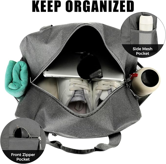 14 inch Small Gym Bag for Men & Women, Mini Duffle Bag for Travel Sports, Lightweight Carry On Duffel Bag, Dark Grey