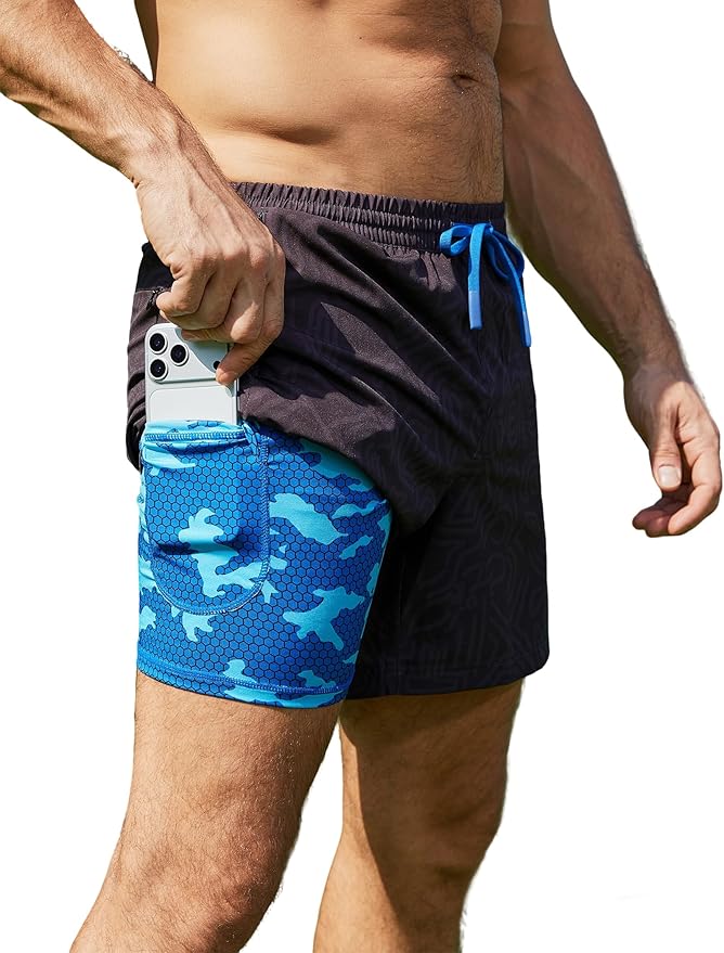 Men 2 in 1 Running Shorts with Compression Liner 5" 7" Quick Dry Workout Athletic Shorts with Pockets Towel Loop