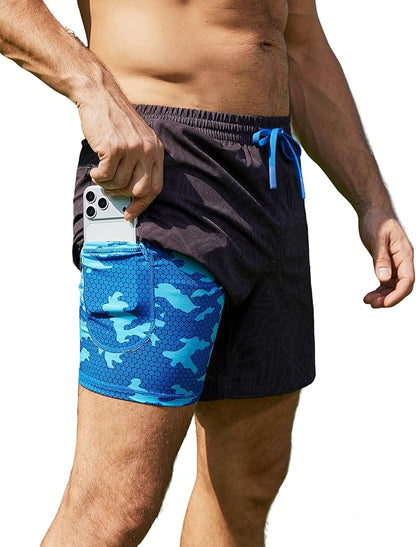 Men 2 in 1 Running Shorts with Compression Liner 5" 7" Quick Dry Workout Athletic Shorts with Pockets Towel Loop