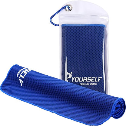 SYOURSELF Cooling Towel for Instant Relief Cool Bowling Fitness Yoga Towel-40 x12 Use as Cooling Neck Headband Bandana Scarf,Stay Cool for Travel Camping Golf Football &Outdoor Sport(Dark Blue)