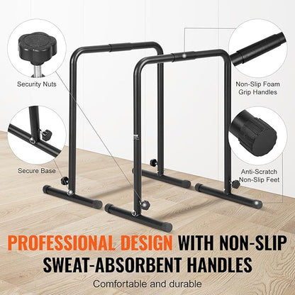 VEVOR Dip Bars, 440 lbs Capacity, Heave Duty Dip Stand Station with Adjustable Height, Fitness Workout Dip Bar Station Stabilizer Parallette Push Up Stand, Parallel Bars for Strength Training Home Gym