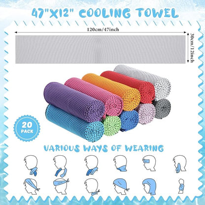 Hosuly 20 Pcs Cooling Towel 47 x 12 Inch Ice Towel for Neck, Microfiber Cool Towel, Breathable Soft Chilly Towel for Yoga, Sports, Gym, Camping, Golf, Running, Fitness, Workout(Multicolor, 20 Pcs)