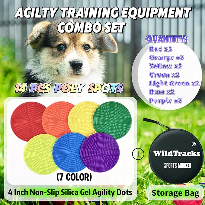 14 Pcs Non Slip Agility Markers Poly Spots, 4 inches Floor Dots Spot Markers for Gym,PE Equipment,Rubber Circles Multiple Color Sports Markers