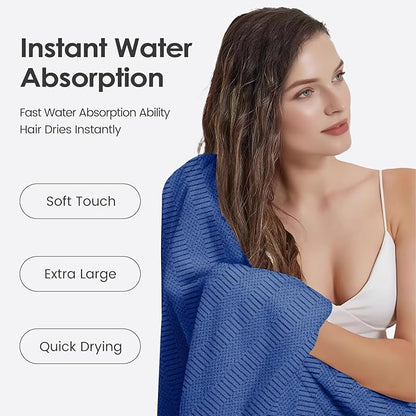 JML Microfiber Bath Towels, Large Bathroom Towel 2 Pack (30" x 60"), Oversized, Soft, Super Absorbent and Fast Drying, Multipurpose Use for Sport, Fitness, Yoga, Diamond Cross Grid Navy
