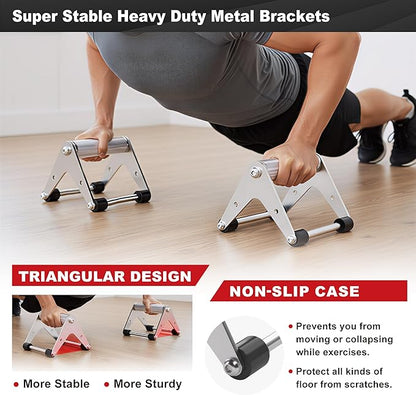 Push Up Bar - Heavy-Duty Stainless Steel Pushup Stands with Non-Slip Base, 500LB Capacity, Portable Home Gym Equipment for Strength Training & Floor Workouts