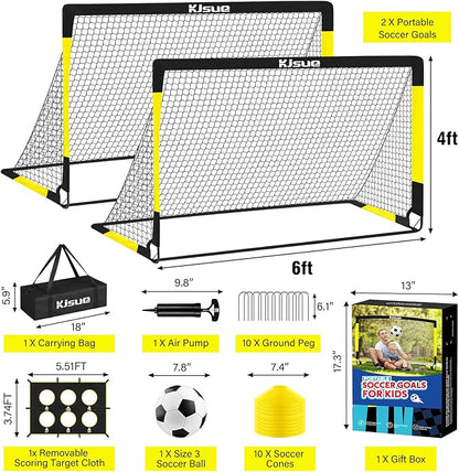 Kids Soccer Goal for Backyard Set - 2 of 6x4 ft Soccer Goals Training Equipment, Soccer Net for Kids Age 3-5 6-8 8-10 10-12, Ball, Targets for Toddler Kid Youth Soccer Games Sports Outdoor Play