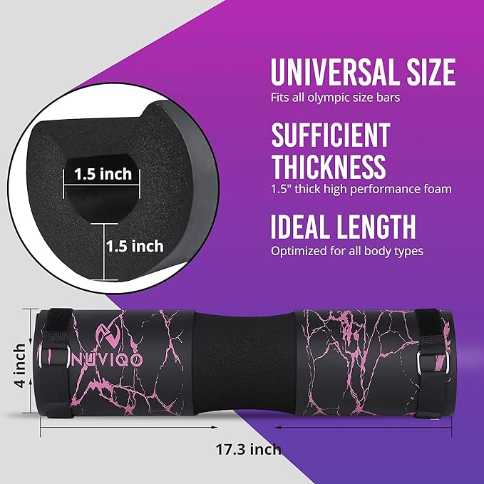 Barbell Pad Squat Pad for Lunges and Squats - Hip Thrust Pad for Standard and Olympic Bars - Provides Cushion to Neck and Shoulders While Training