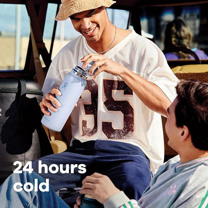 Hydro Flask Water Bottle - Insulated Stainless Steel - Wide Mouth Flex Straw Lid, Non Spill, Leakproof and Refillable in 32 Oz Beachplum Purple