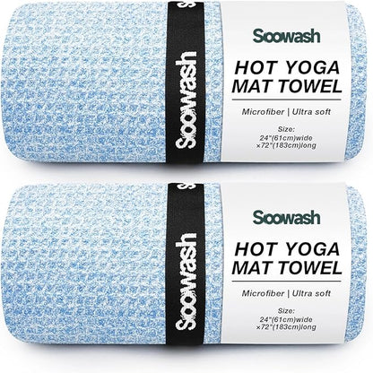 Hot Yoga Towel,Microfiber Yoga Mat Towels Non Slip for Hot Yoga Absorbent Microfiber Sweat Anti-Slip Cover,Bikram,Pilates,Exercise,Fitness 24 inch X 72 inch Blue 2 Pack