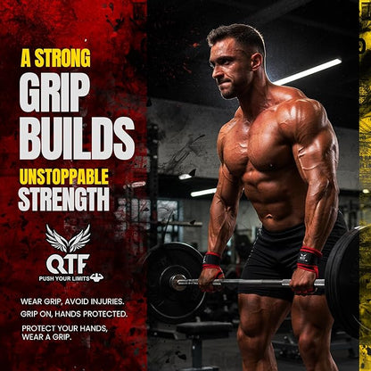 QTF Ventilated Weight Lifting Gloves for Men & Women Workout Gym Fitness Extra Grip with Wrist Support Wrap Cross fit Pull-ups Barbell Training Sports