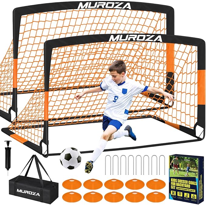 Soccer Goal, Kids Soccer Goals for Backyard Set, 2 Pack of Portable Pop Up Soccer Net with Soccer Ball, Cones, Complete Training Equipment for Youth, Toddler Outdoor Sports Games