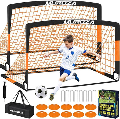Soccer Goal, Kids Soccer Goals for Backyard Set, 2 Pack of Portable Pop Up Soccer Net with Soccer Ball, Cones, Complete Training Equipment for Youth, Toddler Outdoor Sports Games