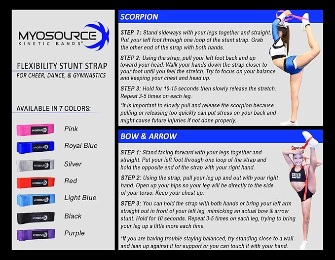 Myosource Kinetic Bands Cheerleading Flexibility Stunt Strap - Improve Stretching and Stunts for Cheer Dance Gymnastics & Physical Therapy – Stocking Stuffers Present for Kids Girls Adults - 12 Colors
